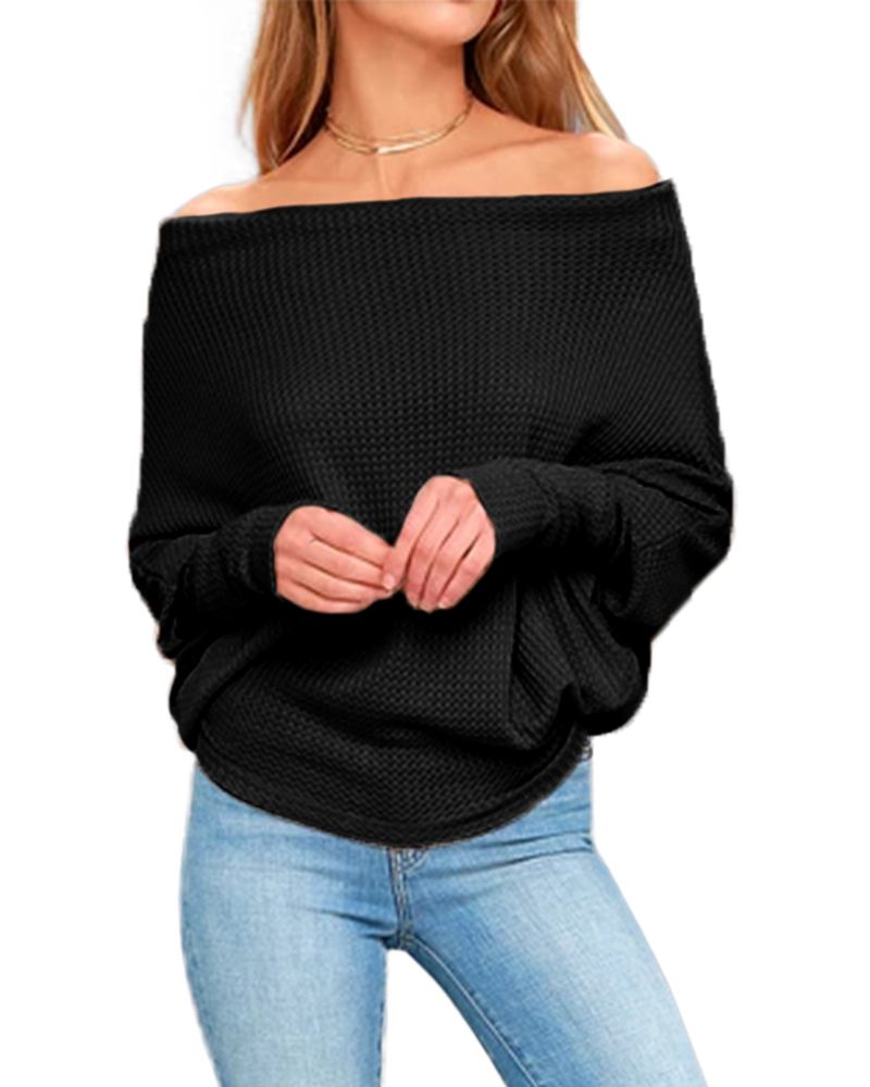 Dam Off Shoulder Stickade Tröjor Jumper Lös Pullover Toppar