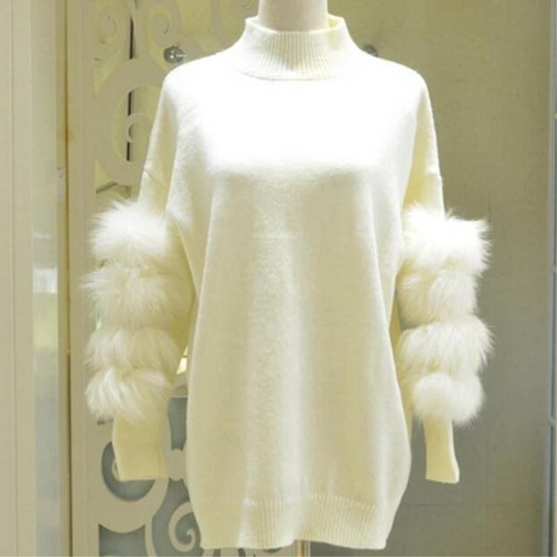 Dam Oversized Pälströja Vinter Truien Dames Fluffy Sweater Tunika Pullkrage Pull Femme Manche Longue