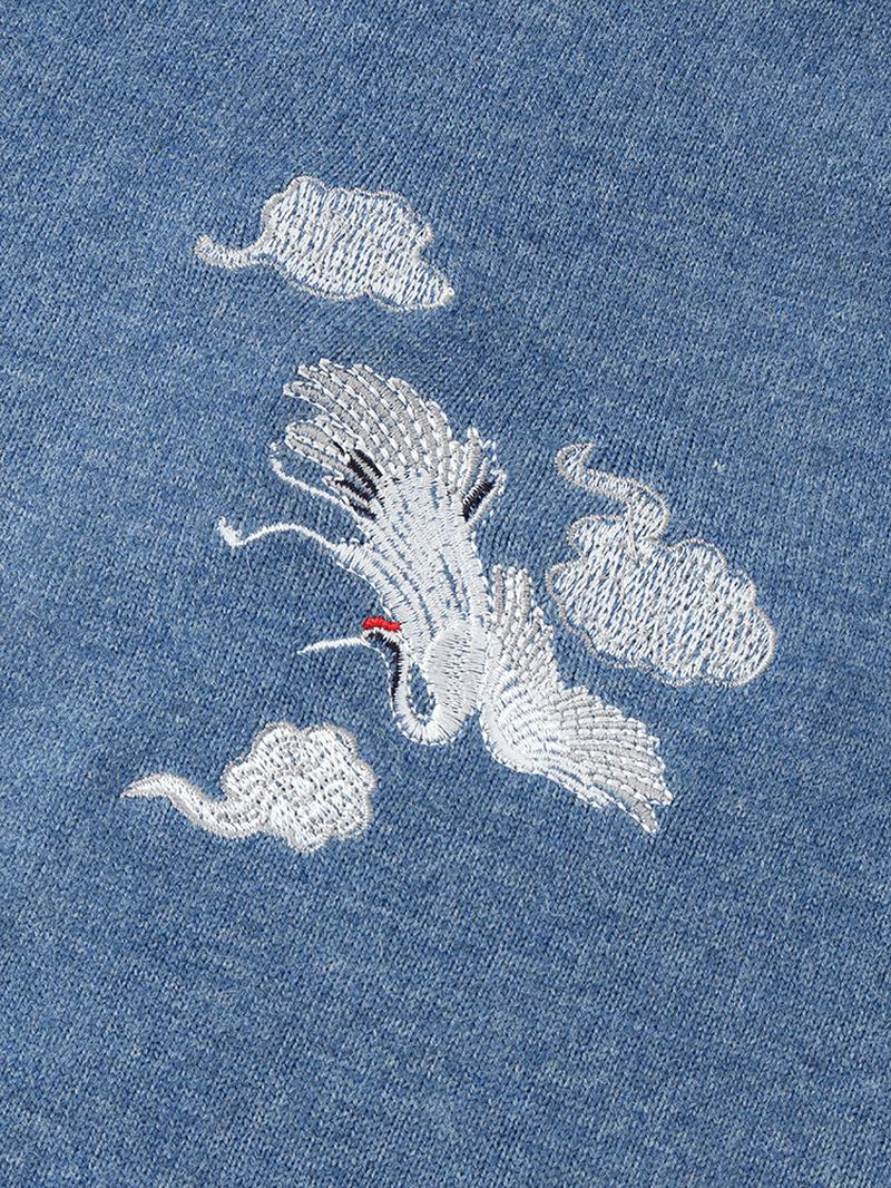 Herr Chinoiserie Crane Broderi Raglan Sleeve Varma Stickade Tröjor