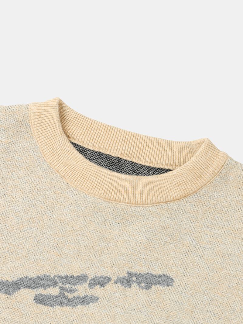 Herr Ribbstickat Mönster Drop Shoulder Casual Pullover Tröjor