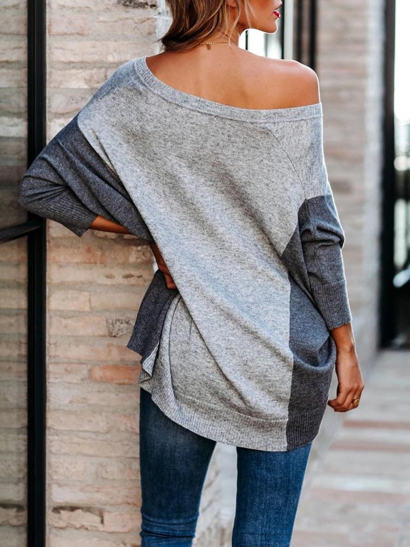 Kvinnor Patchwork Colorblock Drop Sleeve V-hals Lös Daily Sweater