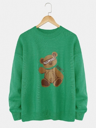 Män Cartoon Bear Med Tryck Crew Neck Stickade Casual Pullover Tröjor