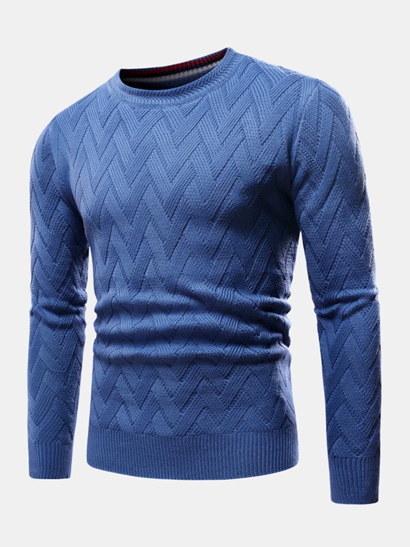 Män Chevron Stickad Enfärgad Crew Neck Slim Fit Casual Tröja