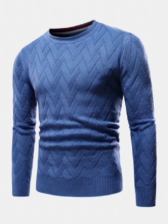 Män Chevron Stickad Enfärgad Crew Neck Slim Fit Casual Tröja