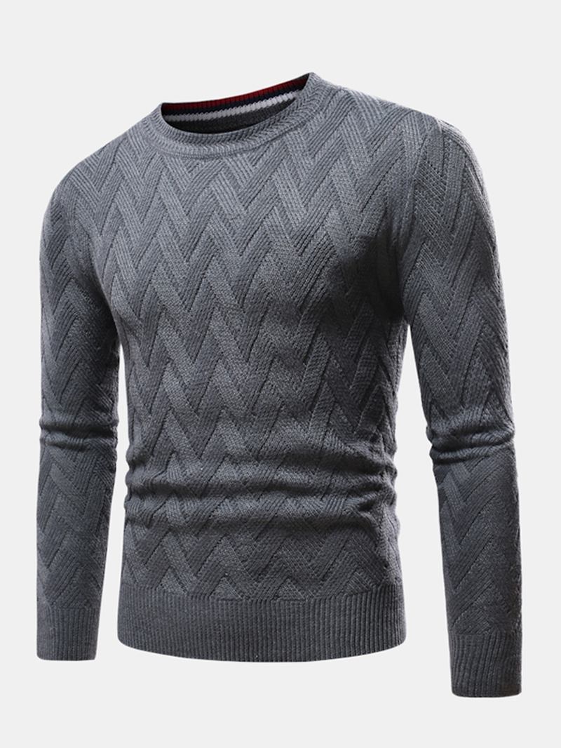 Män Chevron Stickad Enfärgad Crew Neck Slim Fit Casual Tröja