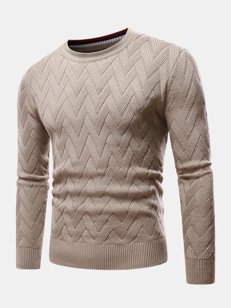 Män Chevron Stickad Enfärgad Crew Neck Slim Fit Casual Tröja