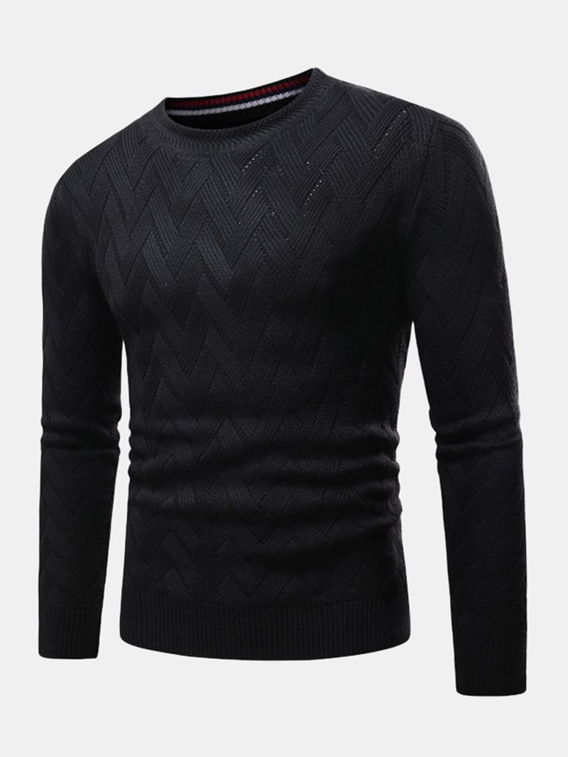 Män Chevron Stickad Enfärgad Crew Neck Slim Fit Casual Tröja