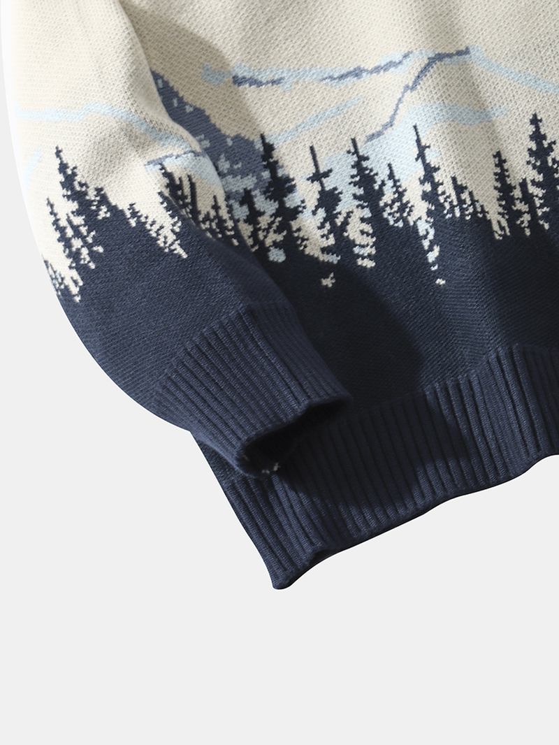 Män Landskap Mountain Drop Shoulder Lös Pullover Stickade Tröjor