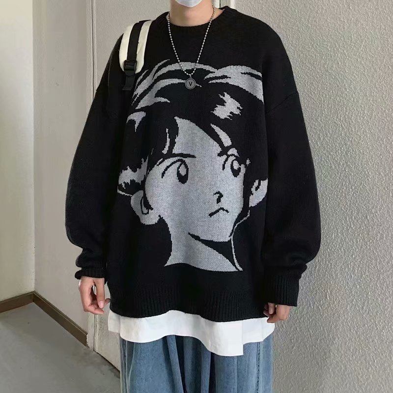 Retro Streetwear Stickad Pullover Höst Och Vinter Lös Tjock Värme Hip-hop Pullover Herrskjorta