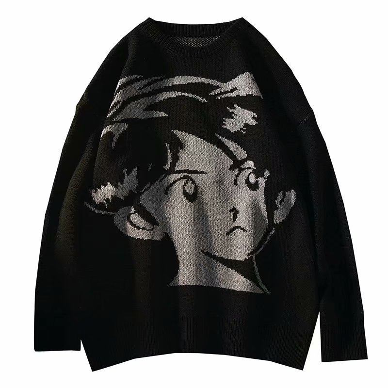 Retro Streetwear Stickad Pullover Höst Och Vinter Lös Tjock Värme Hip-hop Pullover Herrskjorta