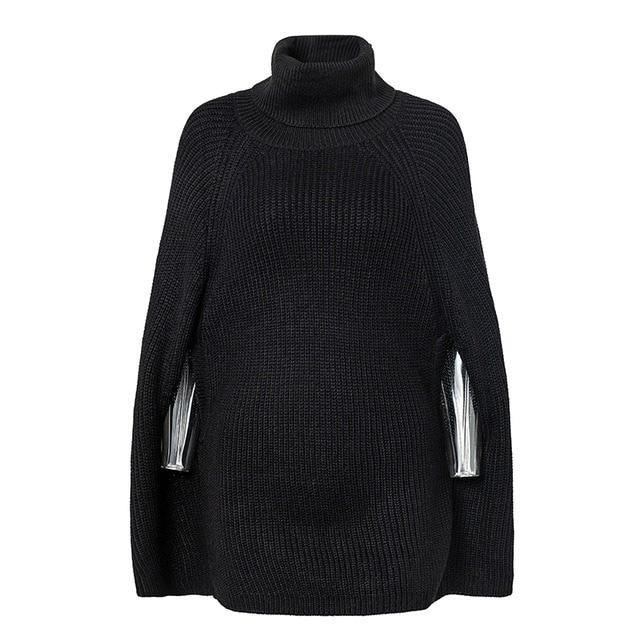 Turtleneck Oversize Stickade Tröjor Pullover 2018 Casual Lösa Hösttröjor Dam Svart Vintertröja Kvinnlig Poncho