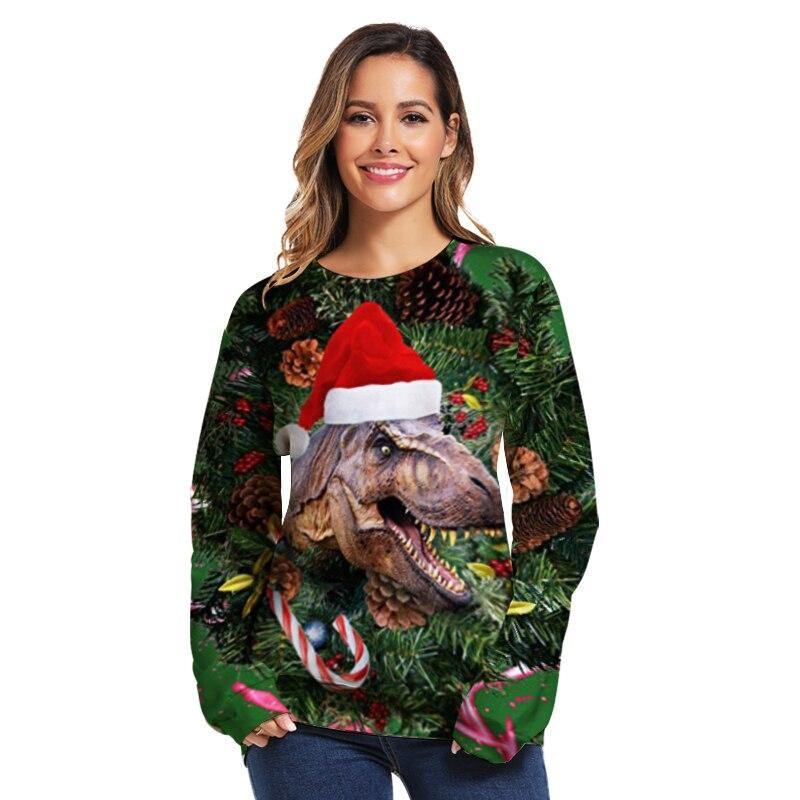 Unisex Dam Jultröja Ful Jultröja Herr Pullover Vinter Plus Size Rolig Höst Toppar Kläder Dinosaurie