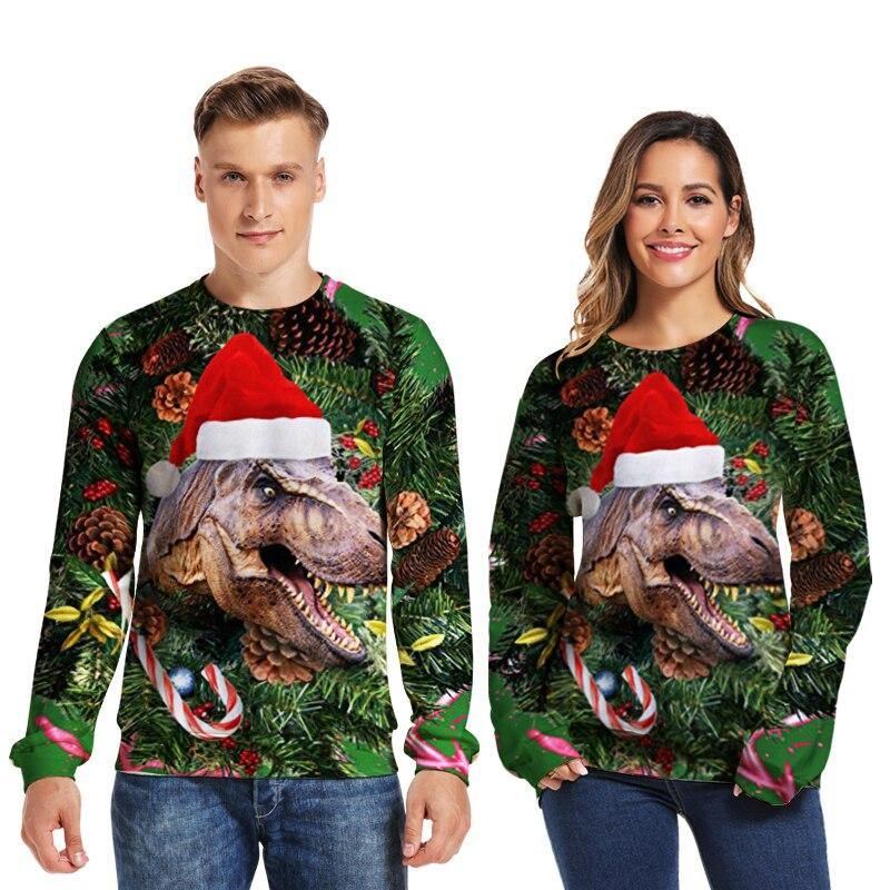 Unisex Dam Jultröja Ful Jultröja Herr Pullover Vinter Plus Size Rolig Höst Toppar Kläder Dinosaurie