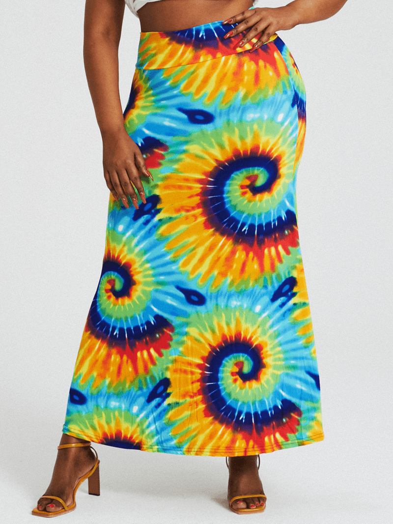 Bohemia Tie Dye Med Tryck Hög Midja Skinkor Bodycon Lång Kjol