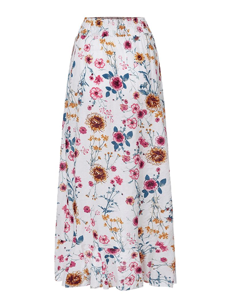 Bohemian Beach Floral Med Tryck Elastisk Midja Volang Hem Maxi Kjolar