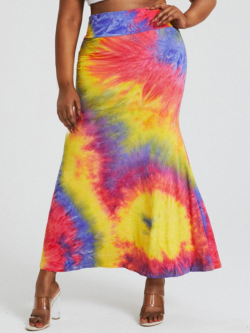 Tie Dye Med Tryck Hög Midja Skinkor Bodycon Lång Kjol