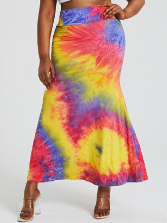 Tie Dye Med Tryck Hög Midja Skinkor Bodycon Lång Kjol