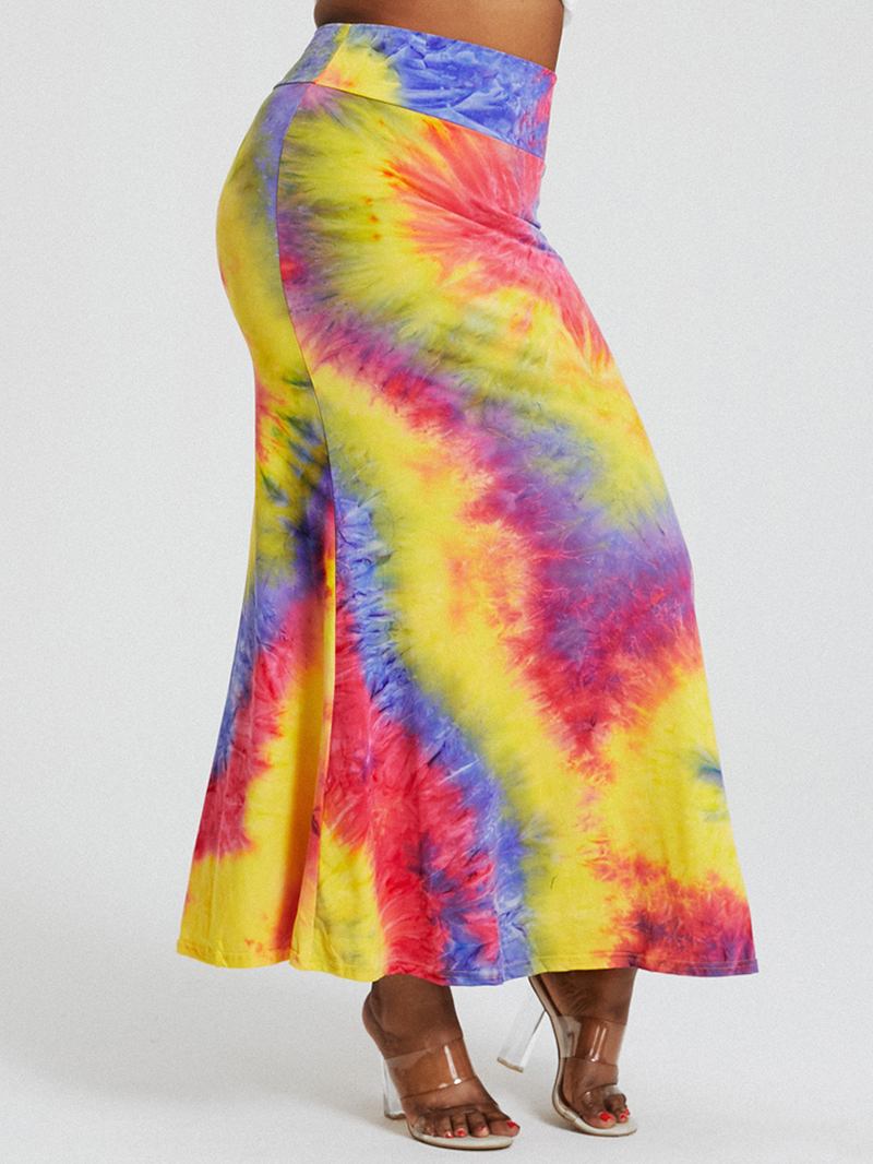 Tie Dye Med Tryck Hög Midja Skinkor Bodycon Lång Kjol