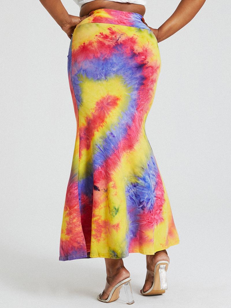 Tie Dye Med Tryck Hög Midja Skinkor Bodycon Lång Kjol