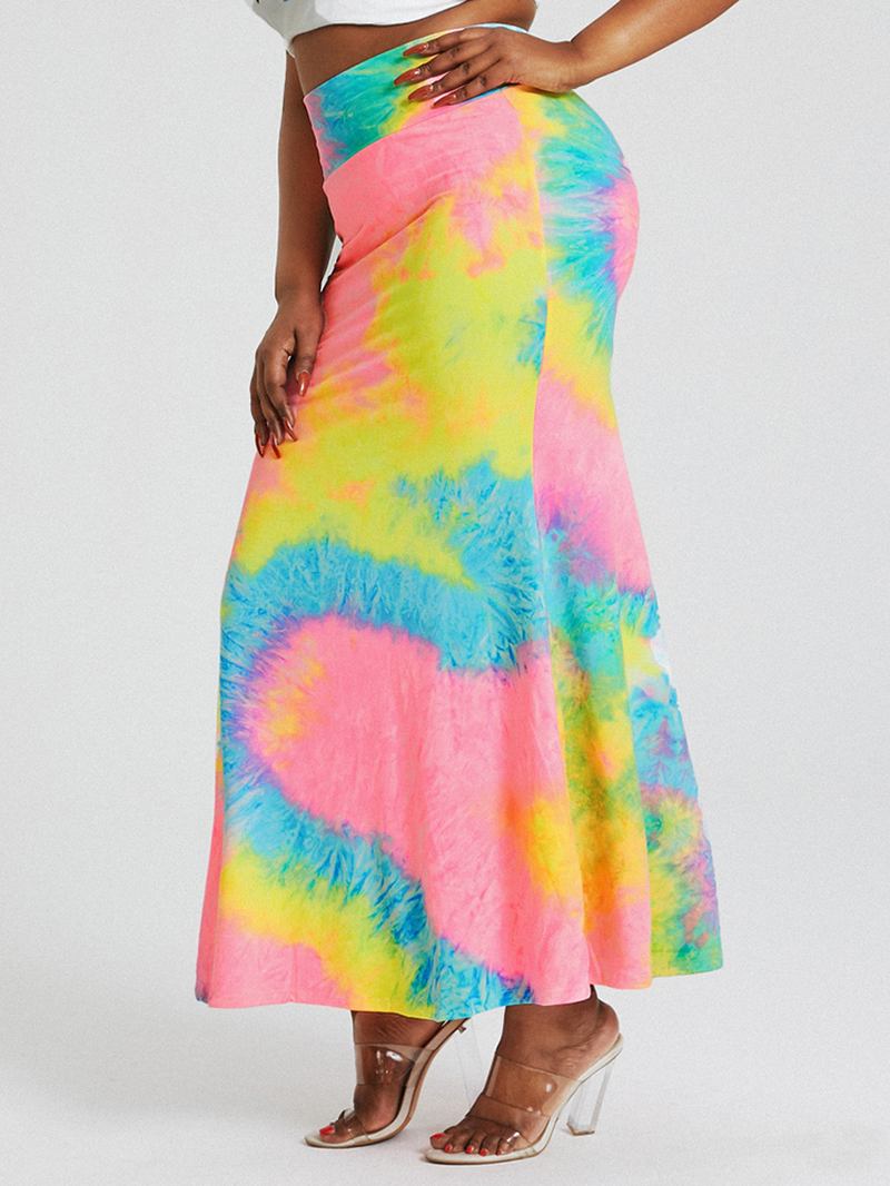 Tie Dye Med Tryck Hög Midja Skinkor Bodycon Lång Kjol