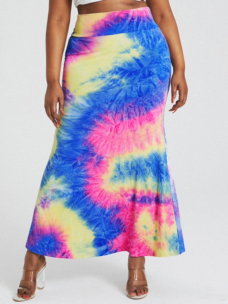 Tie Dye Med Tryck Hög Midja Skinkor Bodycon Lång Kjol