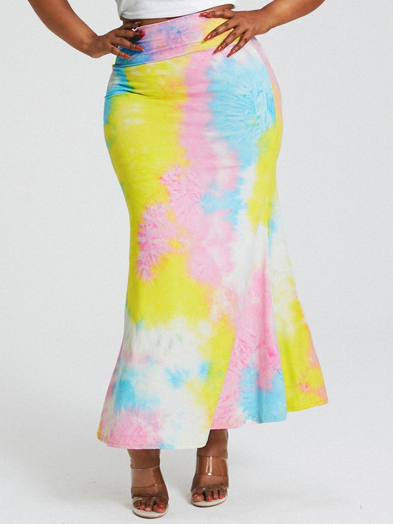 Tie Dye Med Tryck Hög Midja Skinkor Bodycon Lång Kjol