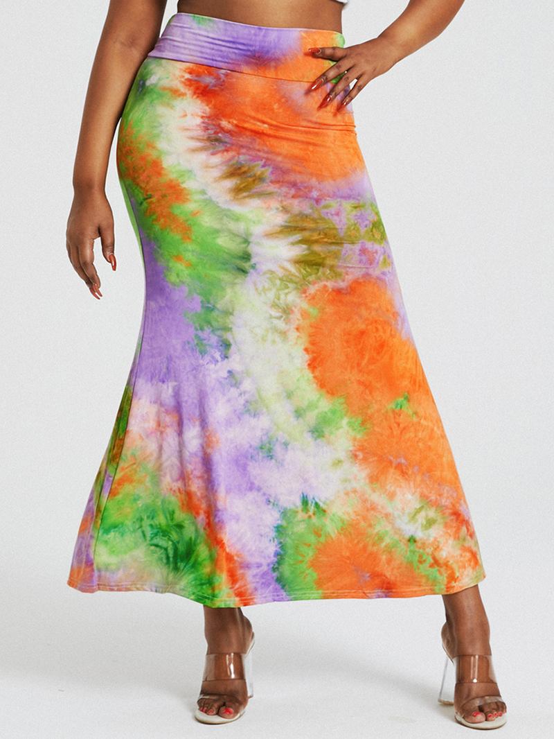 Tie Dye Med Tryck Hög Midja Skinkor Bodycon Lång Kjol