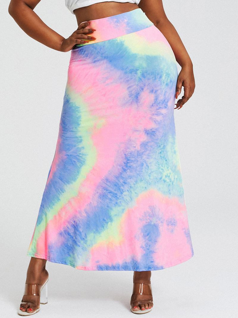 Tie Dye Med Tryck Hög Midja Skinkor Bodycon Lång Kjol