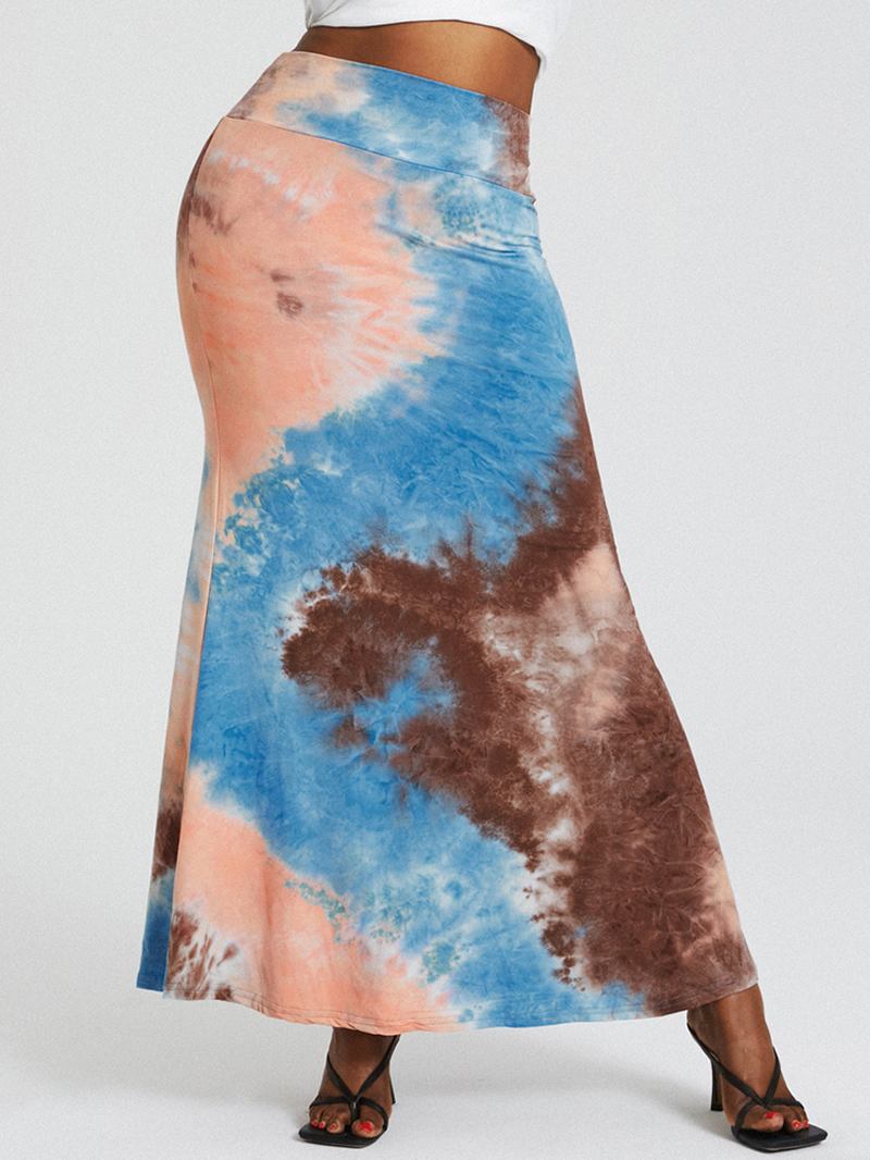 Tie Dye Med Tryck Hög Midja Skinkor Bodycon Lång Kjol