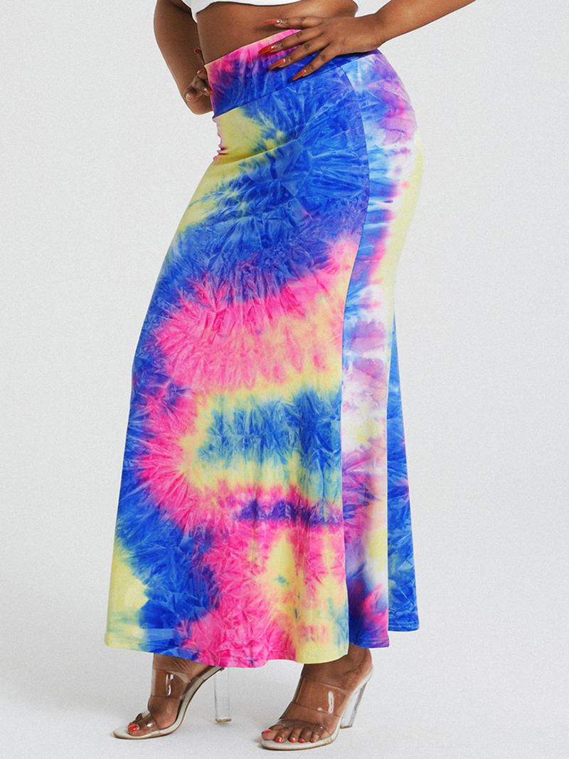 Tie Dye Med Tryck Hög Midja Skinkor Bodycon Lång Kjol