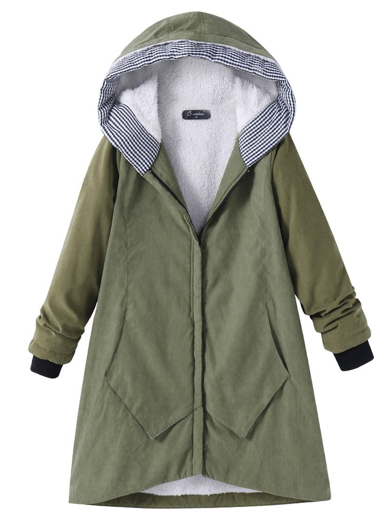 Casual Ren Färg Hooded Pocket Coats