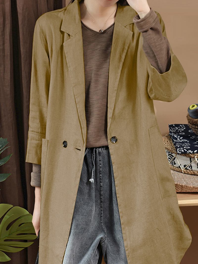 Dam Casual Lös Långärmad Trench Coats I Bomull