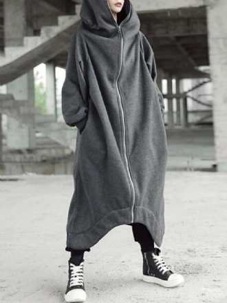 Dam Causal Hoodies Hooded Long Coats Dragkedja Asymmetriska Jackor