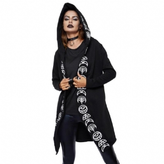 Höst Gothic Casual Cool Chic Black Plus Size Damtröjor Lösa Bomull Huvtröjor Enfärgat Tryck Punkhuvtröjor För Kvinnor