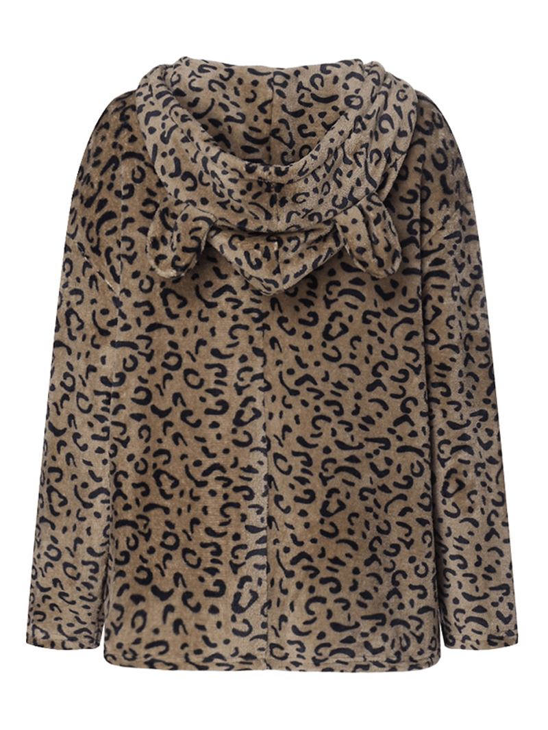 Kvinnor Casual Zip Up Leopard Med Tryck Huvkappor