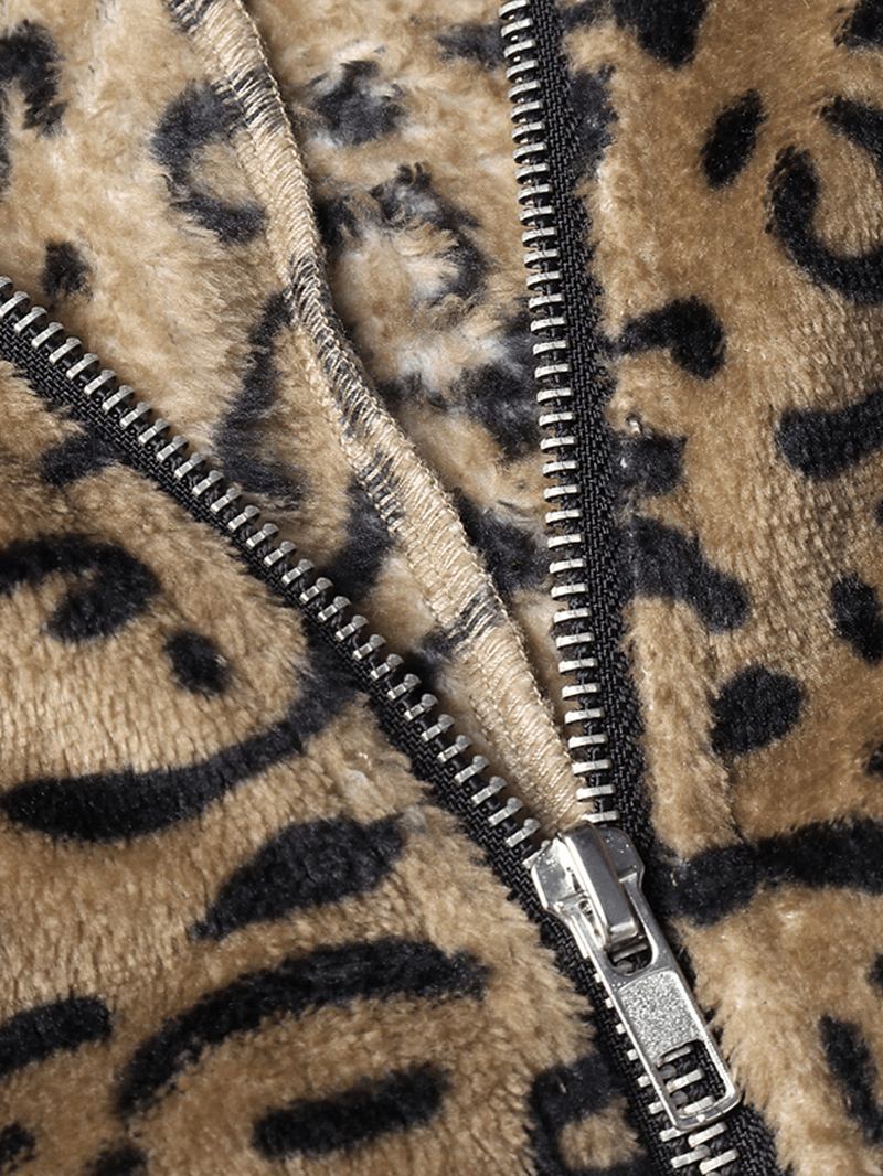 Kvinnor Casual Zip Up Leopard Med Tryck Huvkappor