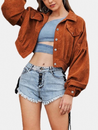 Kvinnor Corduroy Lös Casual Lapel Enfärgad Single Button Crop Jacket