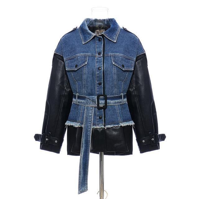 Patchwork Hit Färg Denim Coats