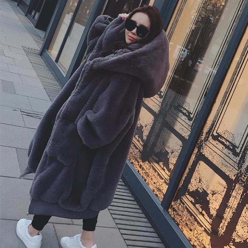 Vinter Fuskpälsrock Kvinnor 2018 Lång Varm Fuskpälsjacka Kappa Casual Luvtröjor Loose Pocket Coat Ytterkläder Casaco Feminino