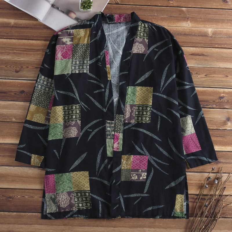 Casual Nationella Kimono-koftor I Linne För Män