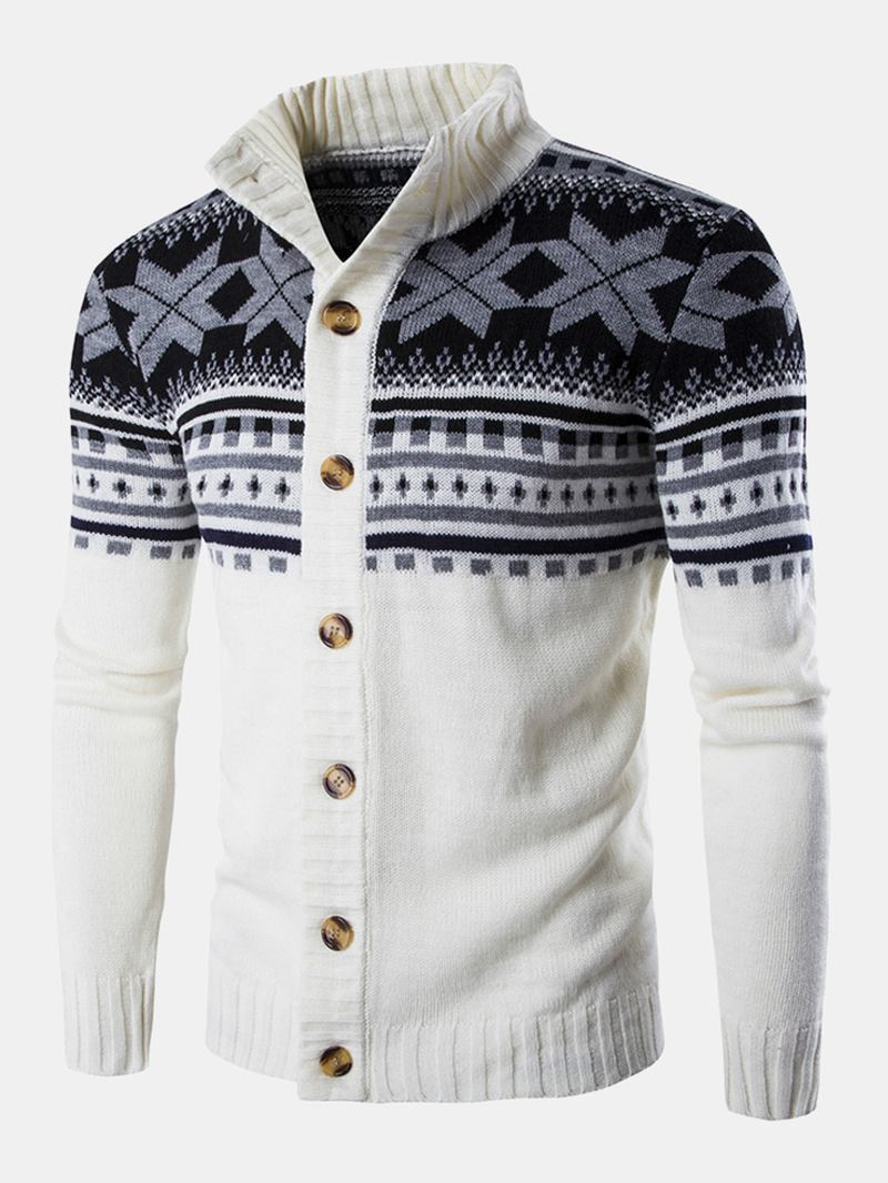 Christmas Herr Stickad Geometri Graphics Button Up Warm Sweater Cardigans