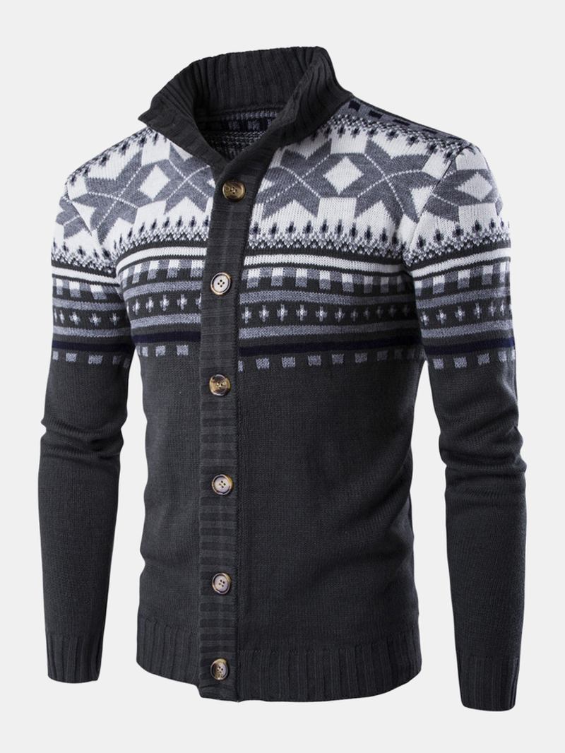 Christmas Herr Stickad Geometri Graphics Button Up Warm Sweater Cardigans