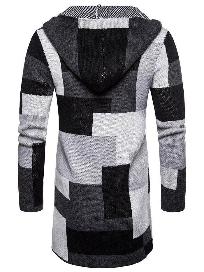 Color Block Collarless Hood Longline Cardigan