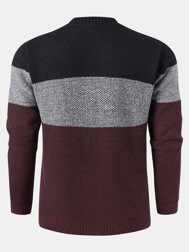 Herr Colorblock Stickad Dragkedja Baseball Krage Sweater Cardigans