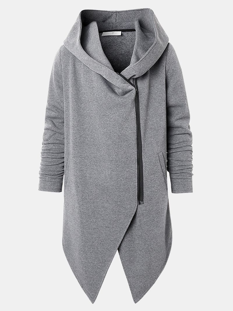 Herr Hooded Zipper Pocket Symmetry Hem Mörkgrå Cardigans