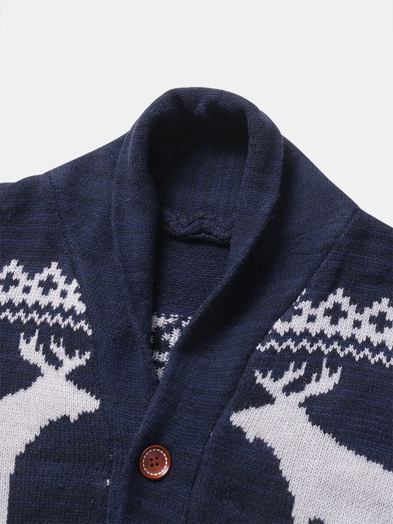 Herr Jul Ren Button Tjock Varm Casual Stickad Cardigan Sweater