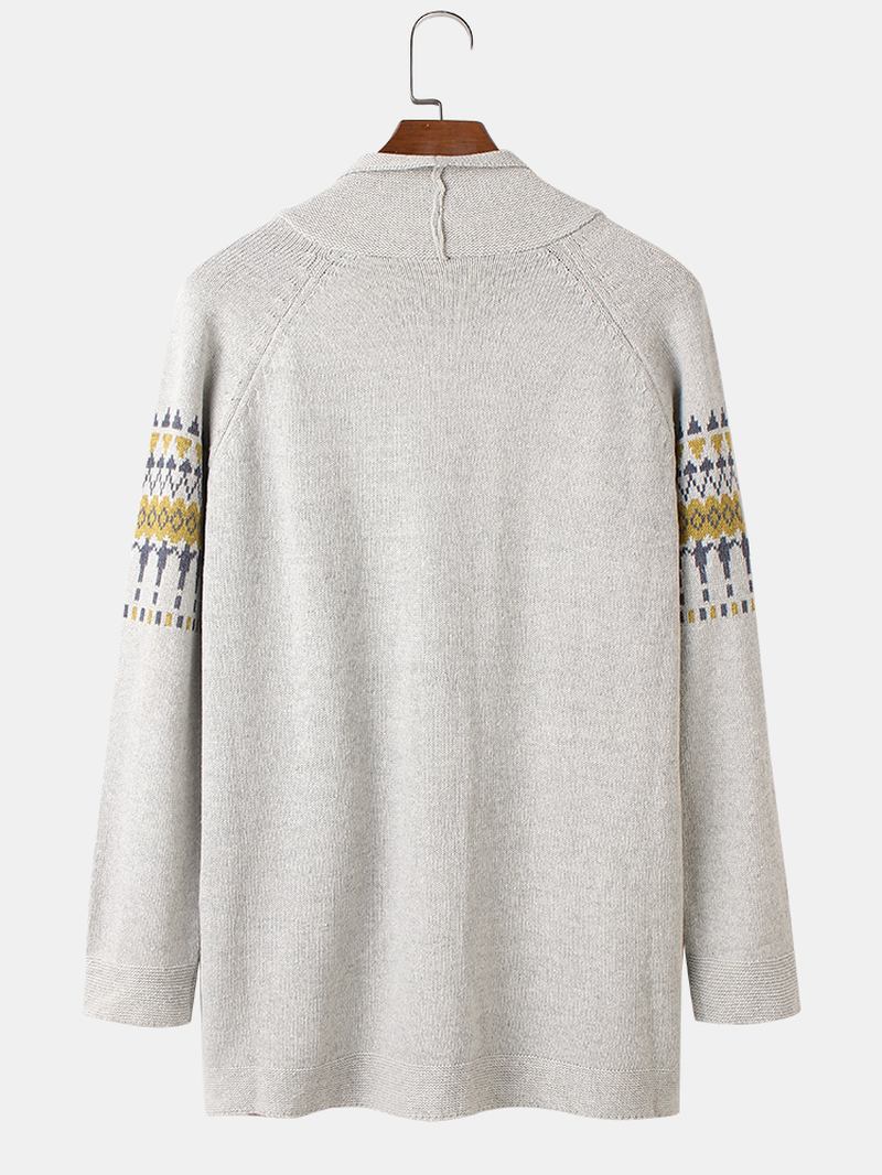 Herr Vintage Mönster Stickad Knapp Fram Casual Raglanärm Cardigans