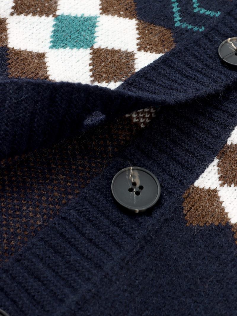 Jacquard Geometrisk Mörk Färg O-hals Stickad Cardigan För Kvinnor