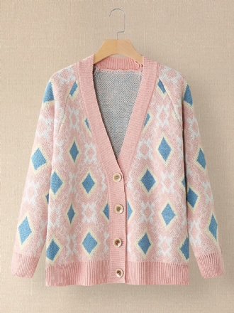 Kvinnor Argyle Mönster Geometrisk Stickad Casual Animerad Button Cardigan