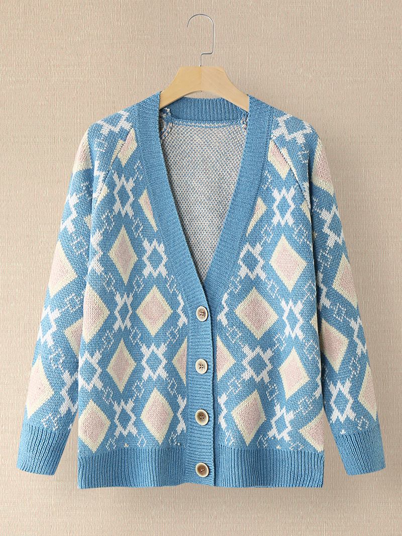 Kvinnor Argyle Mönster Geometrisk Stickad Casual Animerad Button Cardigan